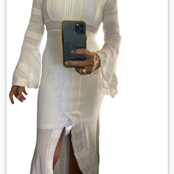 NEW Venus White Long Sleeves Crochet High Low Maxi Dress.Size S - Picture 5 of 16